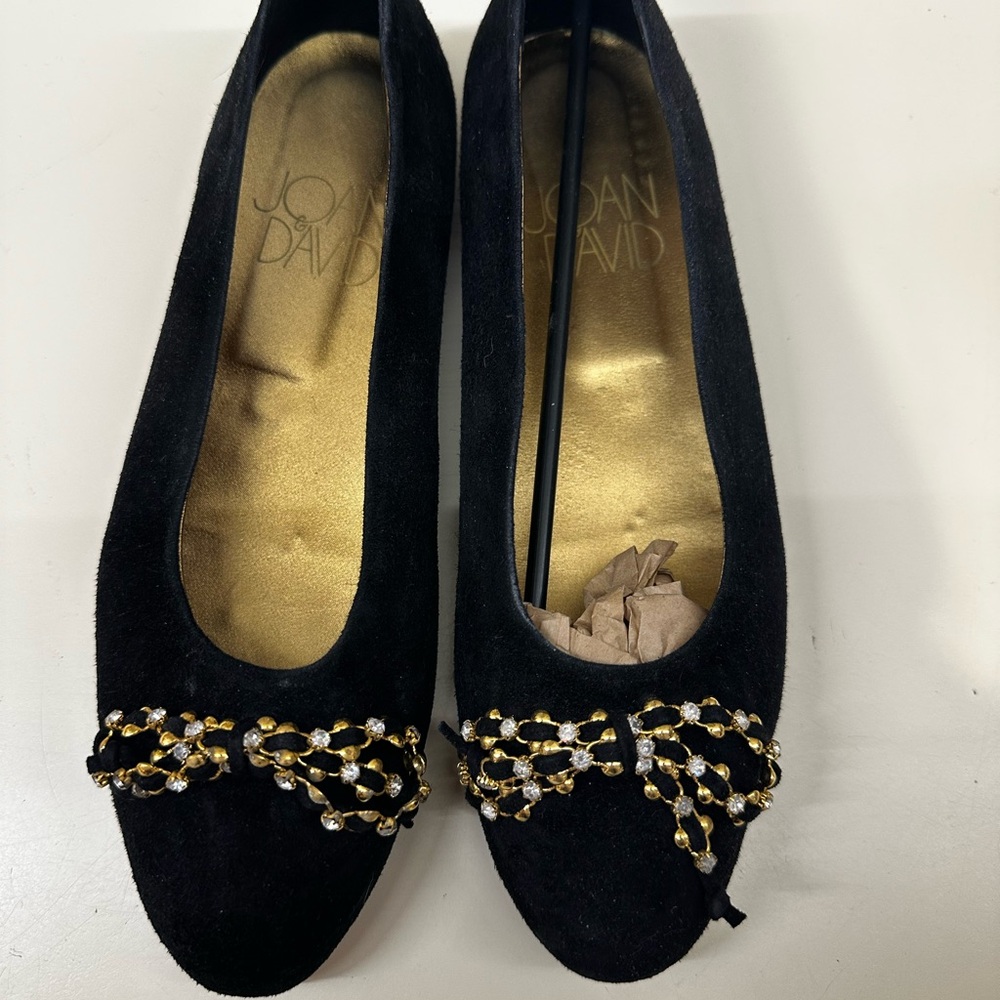 Joan & David Black Flats with Gold Accents